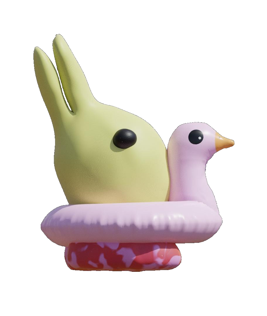 a side image of duckrabbit: a yellow rabbit and pink duck